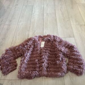 Prettygarden chic Open Front Cardigan Faux Fur Coat  size L